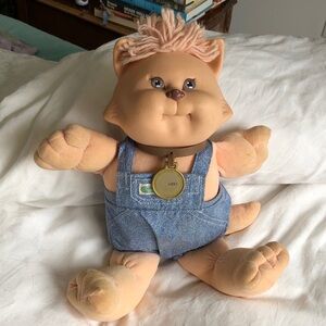 Vintage Cabbage Patch Kids Koosas Cat Doll Peach Overalls 1985